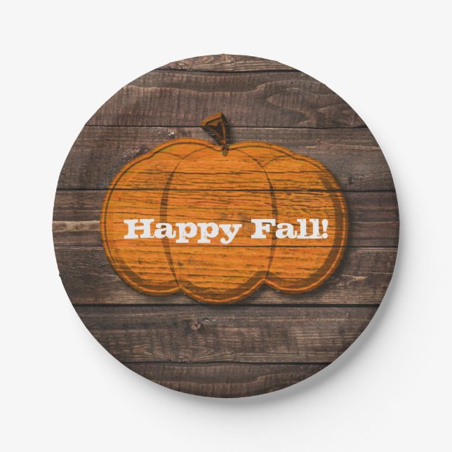 Rustic Wood Pumpkin Country Halloween Fall Party Paper Plate (Front)