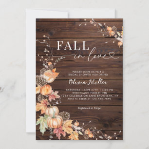 Rustic Wood Pumpkin Fall in Love Bridal Shower Invitation