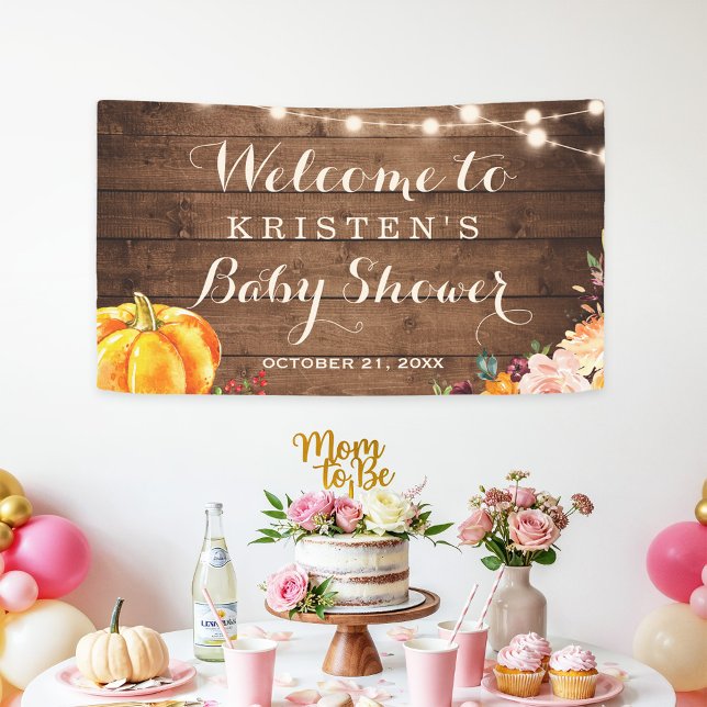 Rustic Wood Pumpkin Floral Fall Autumn Baby Shower Banner (Creator Uploaded)