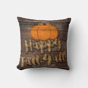 Rustic Wood Pumpkin Halloween Happy Fall Y'all Cushion