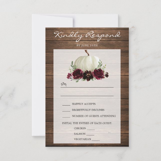 Rustic Wood Pumpkin Wedding RSVP Card (Front)