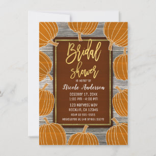 Rustic Wood Pumpkins Fall Gold Foil Bridal Shower Invitation