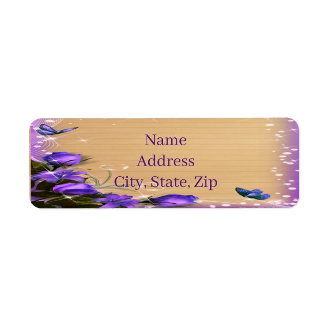 Rustic Wood Purple Floral Butterfly Address (Front)