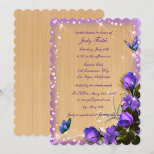 Rustic Wood Purple Floral Butterfly Bridal Shower Invitation