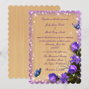 Rustic Wood Purple Floral Butterfly Wedding Invitation