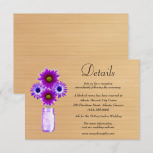 Rustic Wood Purple Floral Mason Jar Wedding Detail Enclosure Card
