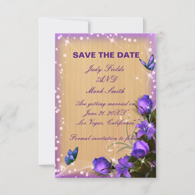 Rustic Wood Purple Floral Save The Date Card (Front)
