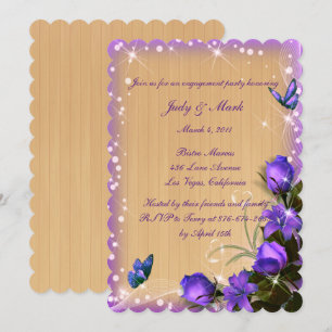 Rustic Wood Purple Floral Wedding Engagement Party Invitation