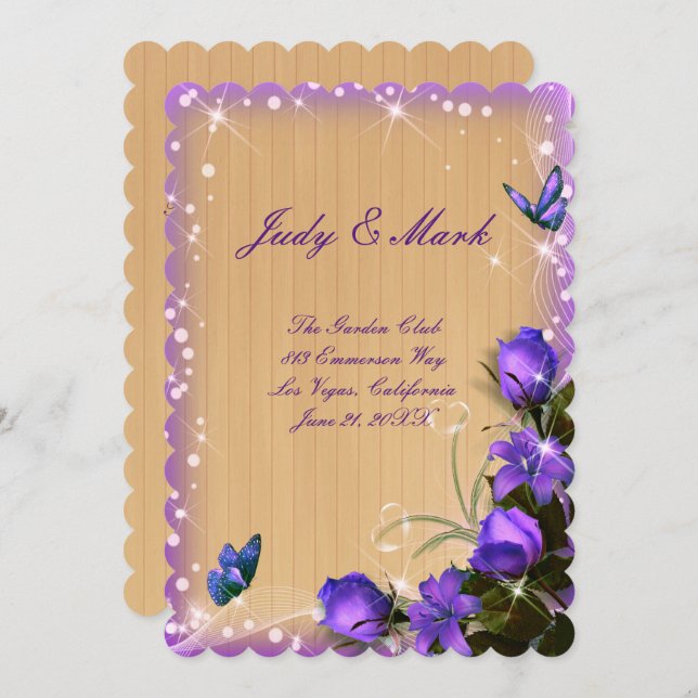 Rustic Wood Purple Floral Wedding Menu Card (Front/Back)