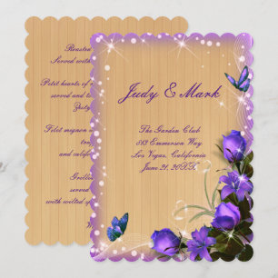 Rustic Wood Purple Floral Wedding Menu Card