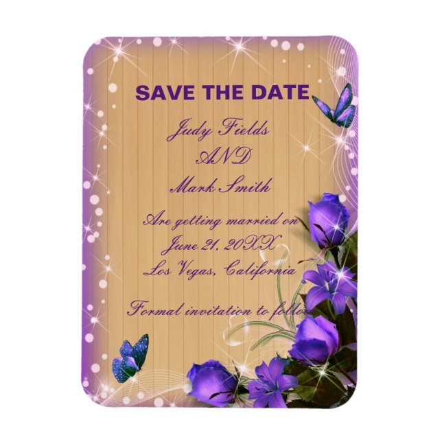 Rustic Wood Purple Floral Wedding Save The Date Magnet (Vertical)