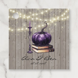 Rustic Wood Purple Pumpkin Candle Wedding Favour Tags