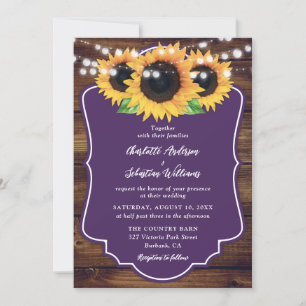 Rustic Wood Purple Sunflower Wedding Invitation