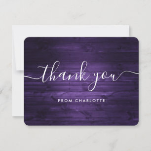Rustic Wood Purple Wedding Shower Birthday Thank You Card