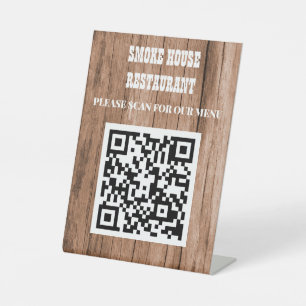 Rustic Wood QR Code Menu Pedestal Sign