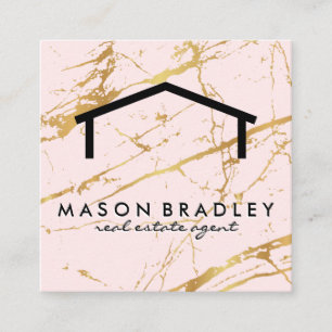 Rustic Wood / Real Estate   Pink Gold Marble Square Business Card