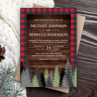 Rustic Wood Red Buffalo Plaid Evergreen Wedding