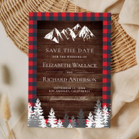 Rustic Wood Red Buffalo Plaid Mountain Wedding