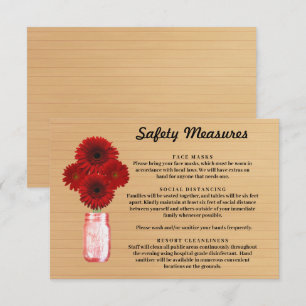 Rustic Wood Red Floral Mason Jar Safety Measures Enclosure Card