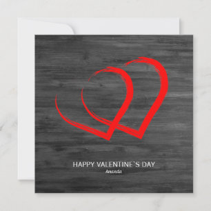 Rustic Wood Red Hearts Valentine`s day Modern Holiday Card