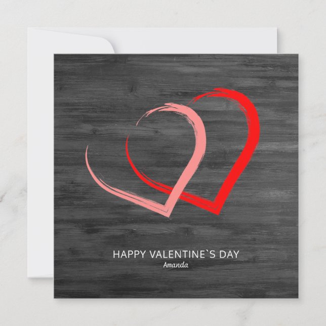 Rustic Wood Red Pink Heart Valentine`s day Modern Holiday Card (Front)