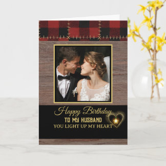 Rustic Wood Red Plaid Happy Birthday my Husband Card