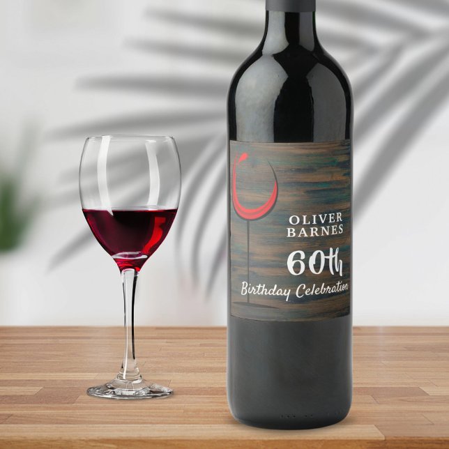 Rustic Wood Red Wine 60th Birthday Party Wine Label (Creator Uploaded)