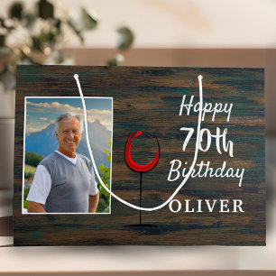 Rustic Wood Red Wine Glass 70th Birthday Photo Large Gift Bag