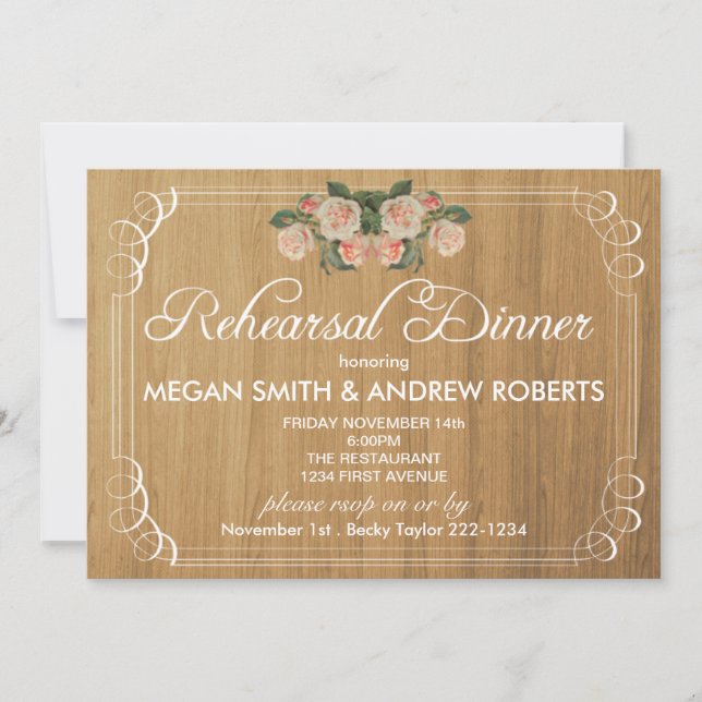 Rustic Wood Rehearsal Dinner Invitation (Front)