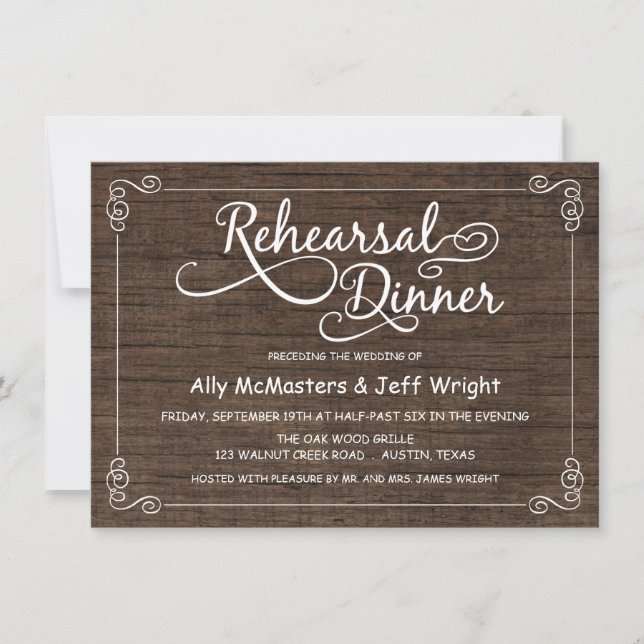Rustic Wood Rehearsal Dinner Invitations (Front)