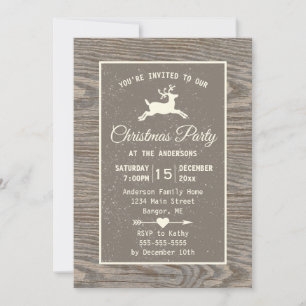 Rustic Wood Reindeer Country Beige Christmas Party Invitation