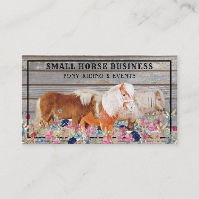 Rustic Wood Ride Club Pony Floral Small Horse Business Card (Front)