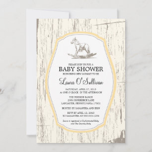 Rustic Wood Rocking Horse Baby Shower Invitation