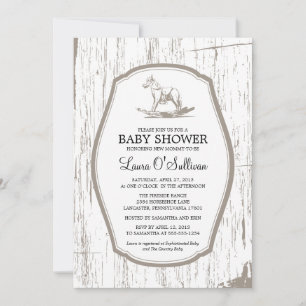 Rustic Wood Rocking Horse Baby Shower Invitation