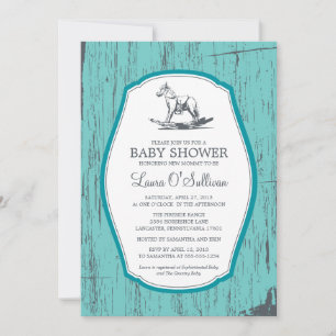 Rustic Wood Rocking Horse Baby Shower Invitation