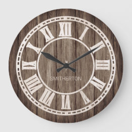 Rustic Wood Roman Numerals Country Farmhouse Name Large Clock