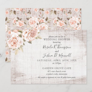 Rustic Wood Romantic Roses Couple Wedding Shower Invitation