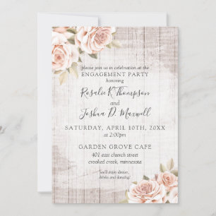 Rustic Wood & Romantic Roses Engagement Party Invitation