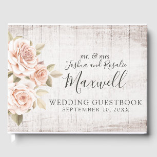 Rustic Wood & Romantic Roses Shabby Chic Wedding Guest Book