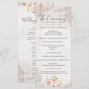 Rustic Wood & Romantic Roses Shabby Wedding Programme