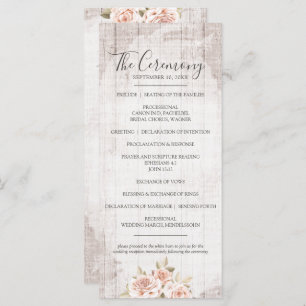 Rustic Wood & Romantic Roses Shabby Wedding Programme