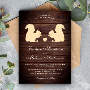 Rustic Wood Romantic Squirrels Wedding Invitation