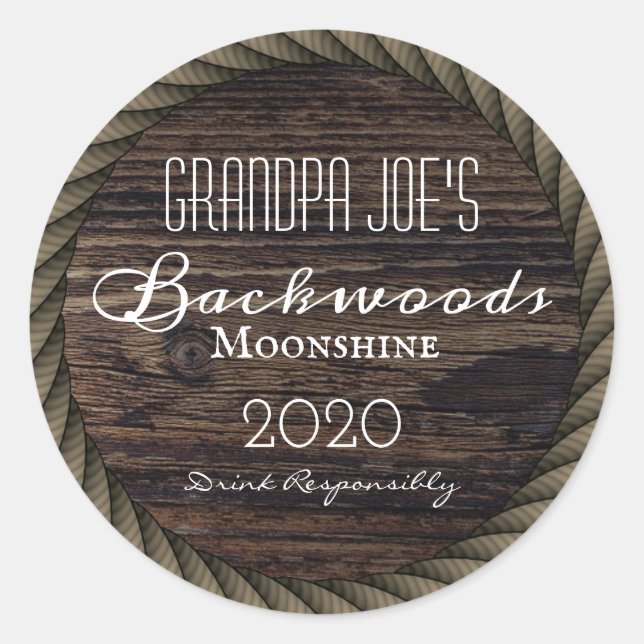 Rustic Wood & Rope Personalised Classic Round Sticker (Front)