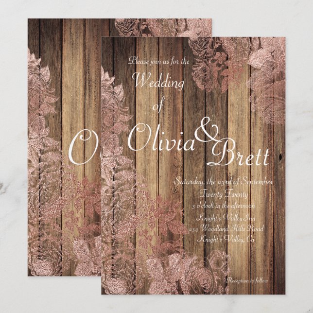 Rustic Wood Rose Lace Wedding Invitation (Front/Back)