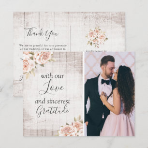 Rustic Wood & Roses Shabby Wedding Thank You Photo Postcard
