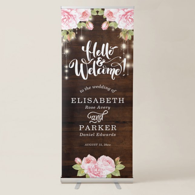 Rustic Wood Roses Wedding Welcome Sign (Front)