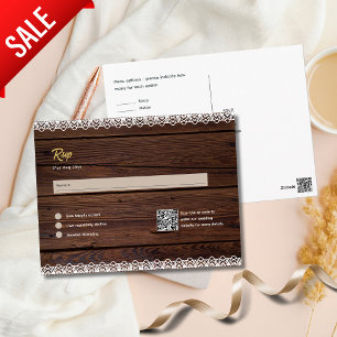 Rustic Wood RSVP MENU QR CODE Lace Budget  Postcard