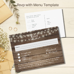 Rustic Wood RSVP with Menu Template Postcard