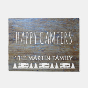 Rustic Wood RV Camping Happy Campers Custom Name Doormat