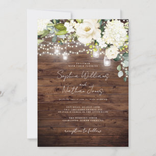 Rustic Wood Sage Champagne Floral Wedding  Invitation